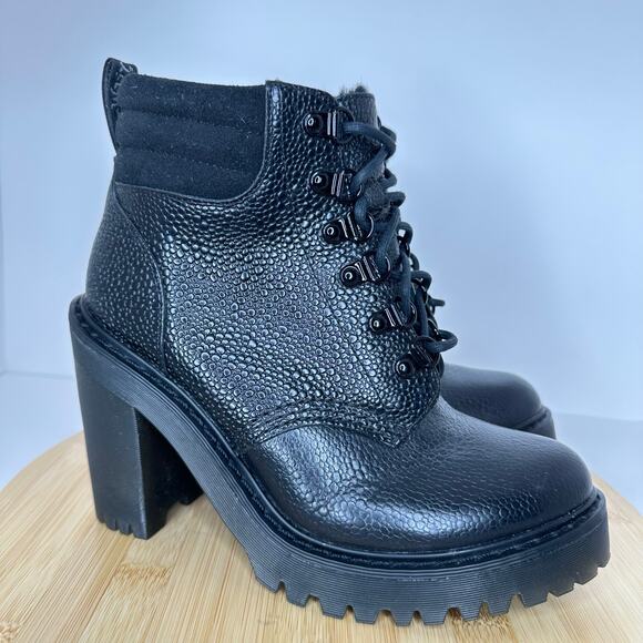 Dr. Martens Persephone Milled Nappa Chunky Heel Boots Faux Fur Lined Size 7 - Picture 2 of 8